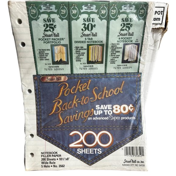 Vintage Stuart Hall 200 Sheets Wide Rule 5 hole Paper New 1985 - Picture 1 of 3